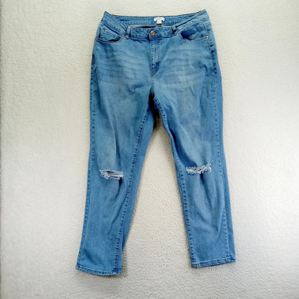 Forever 21 Premium Distressed Skinny Jeans Med Wash Blue Plus Size 14 Distressed